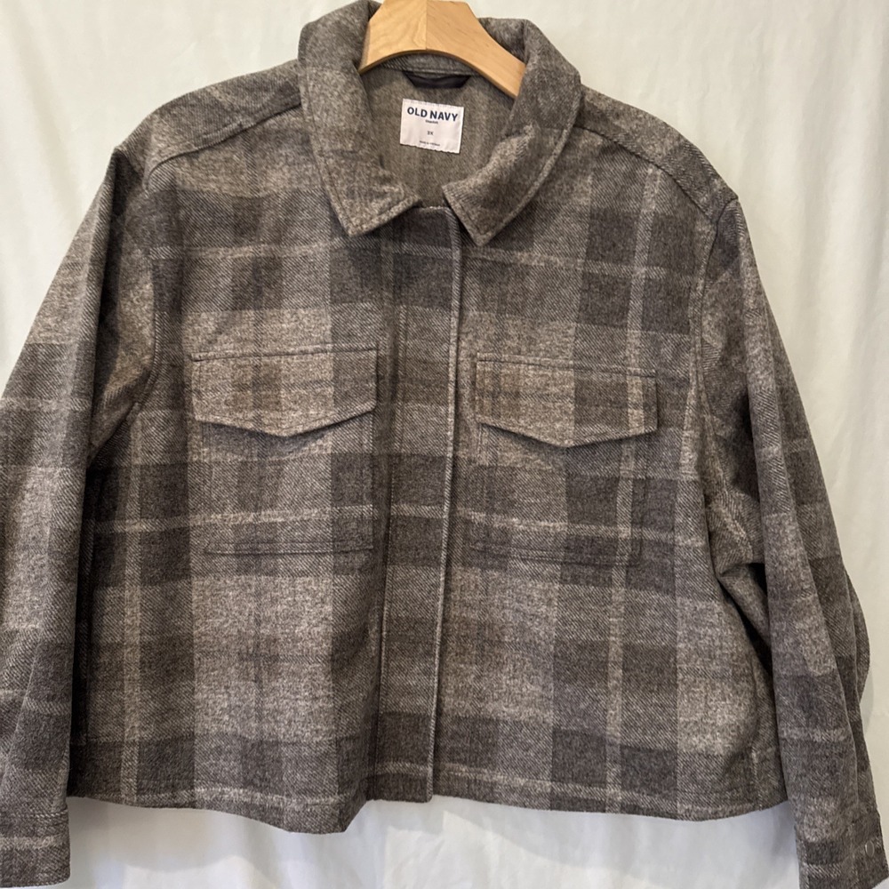 Old Navy Womens Long Sleeve Gray Plaid Zip Up Jacket Plus Size 3X